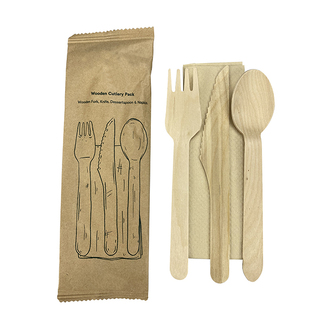 Wooden Cutlery Pack Fork Knife Spoon Napkin Set