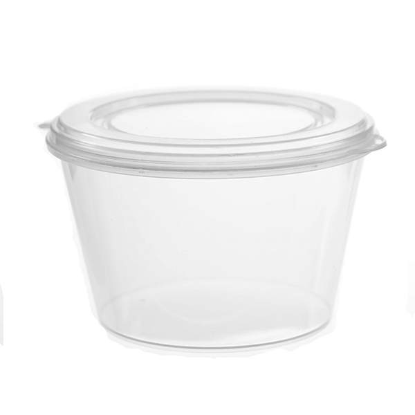 40mL Round Plastic Takeaway Sauce Container With Hinged Flat Lid 1000s