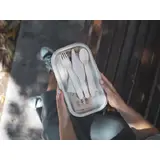 BioPak 16cm Wooden Fork, Knife, Spoon, Napkin, Salt and Pepper Set Natural