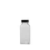 250mL Clear Square PET Plastic Bottle and Lid Set