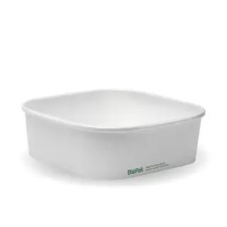 BioPak Paper 1000mL Takeaway Square Container Base White