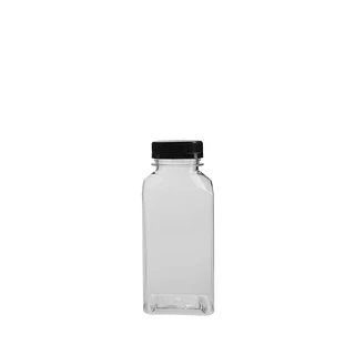 250mL Clear Square PET Bottle with Black Lid Set