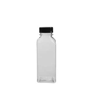 350mL Clear Square PET Bottle with Black Lid Set