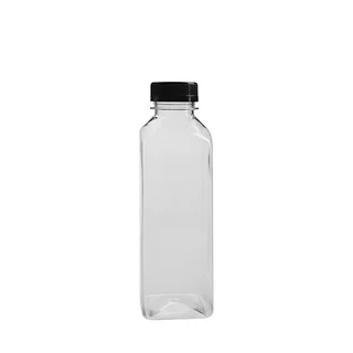 500mL Clear Square PET Bottle with Black Lid Set