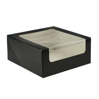 9x9x4 Easy Fold Window Cake Box Black