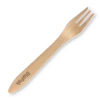 BioPak 19cm Wooden Fork Wax Coated