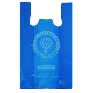 Large Reusable Printed Plastic Carry Bag 37um Blue