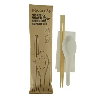 Chinese Cutlery Pack Chopstick, Chinese Soup Spoon and Napkin Set